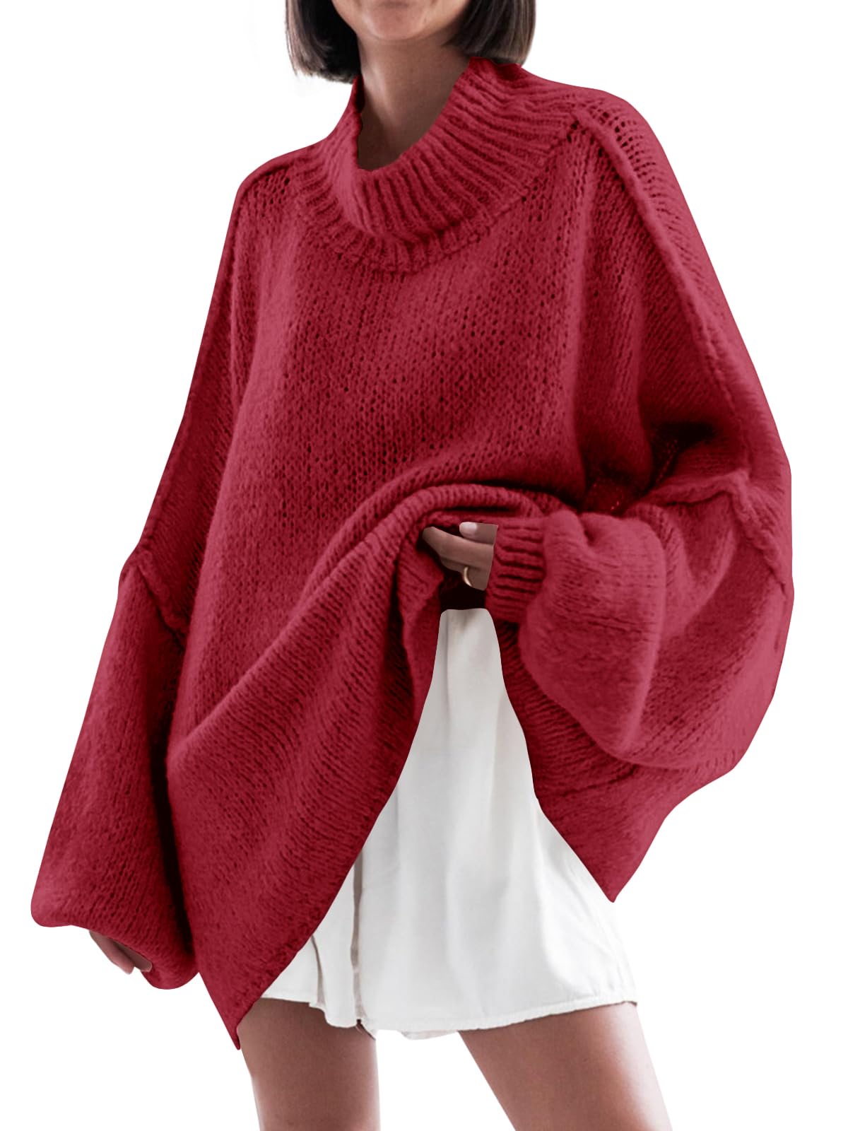 Saodimallsu Womens Oversized Sweaters Mock Neck Batwing Long Sleeve 2026 Fall Trendy Ribbed Knit Casual Tunic Sweater