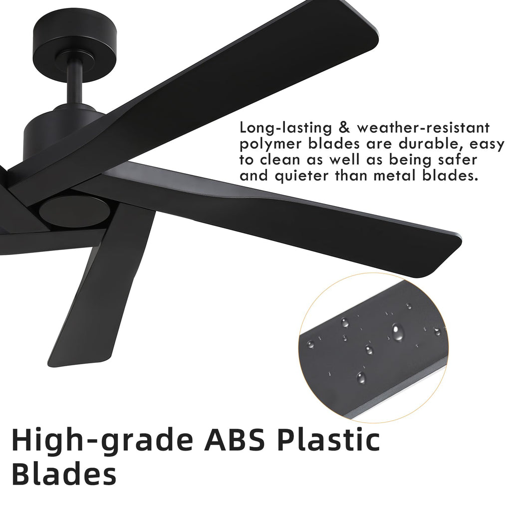 WINGBO 54" ABS DC Ceiling Fan No Light, 5 Blade Wood Grain ABS Ceiling Fan with Remote, 6-Speed Reversible DC Motor, Ceiling Fans without Light for Kitchen Bedroom Living Room, Antique Nickel and Grey