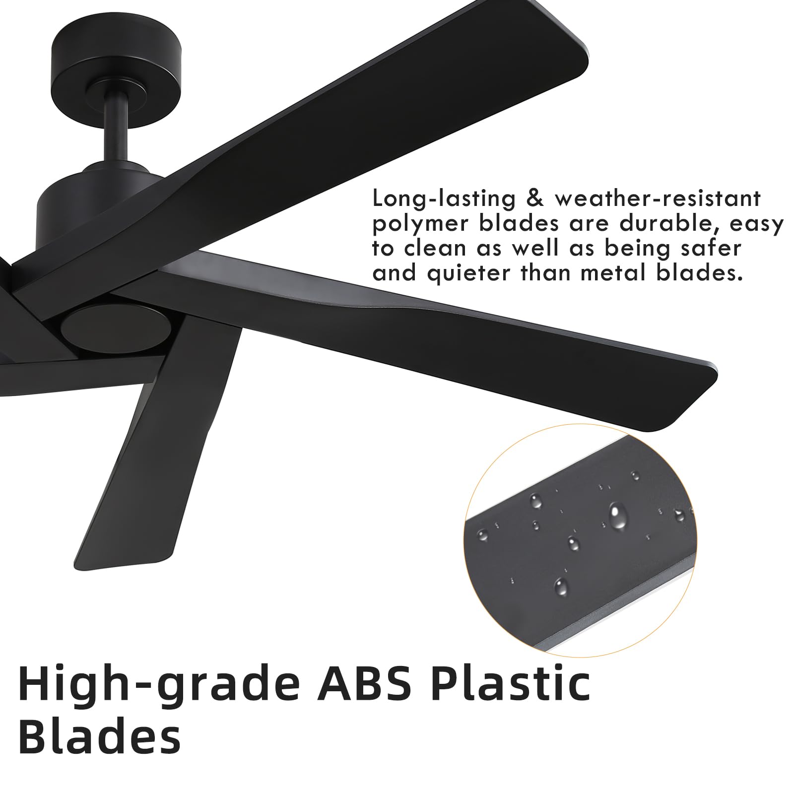WINGBO 54" ABS DC Ceiling Fan No Light, 5 Blade Wood Grain ABS Ceiling Fan with Remote, 6-Speed Reversible DC Motor, Ceiling Fans without Light for Kitchen Bedroom Living Room, Antique Nickel and Grey