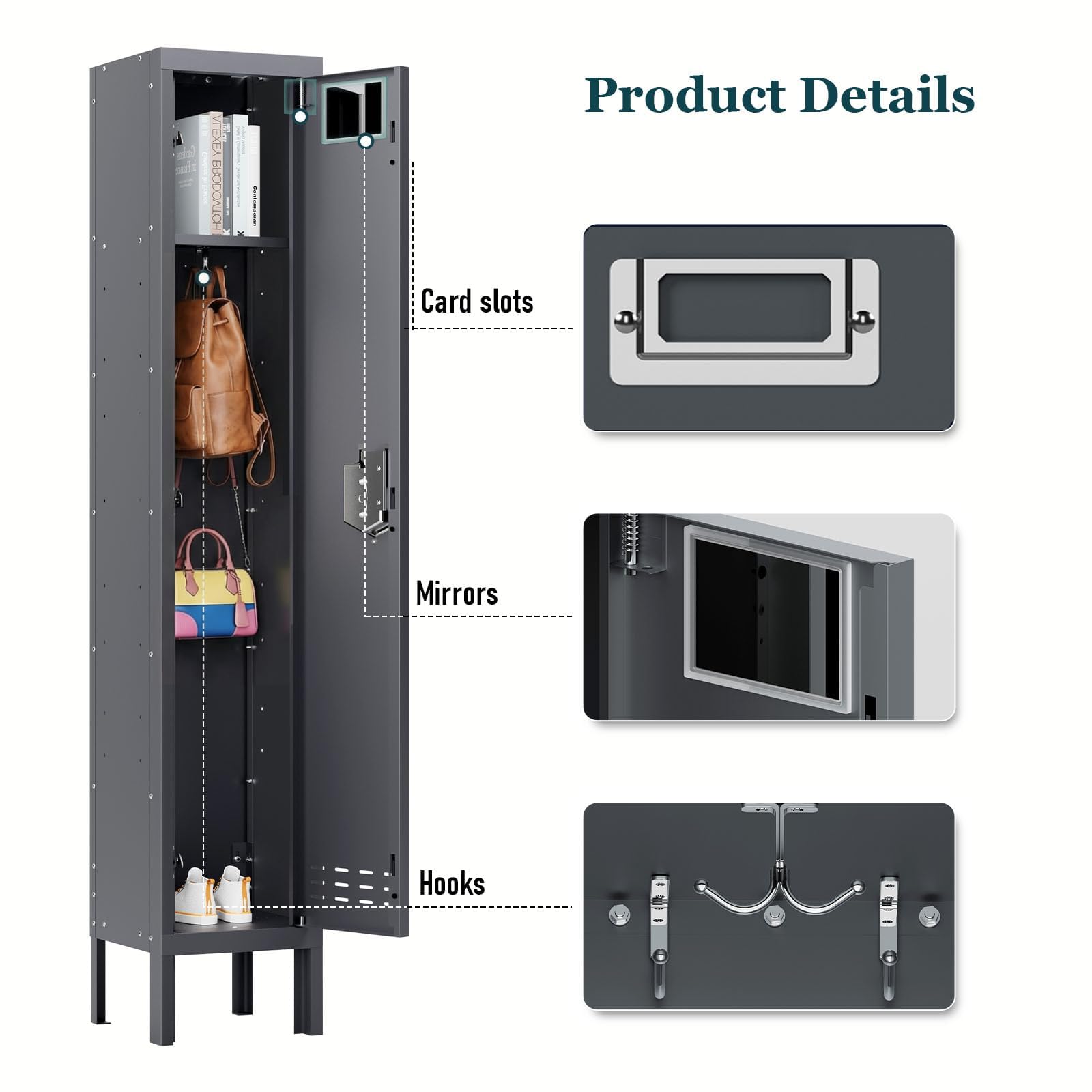 Lockers,Metal Locker, (Beige, 1 Door - (66.15" H x 11.8" W x 11.8" D))