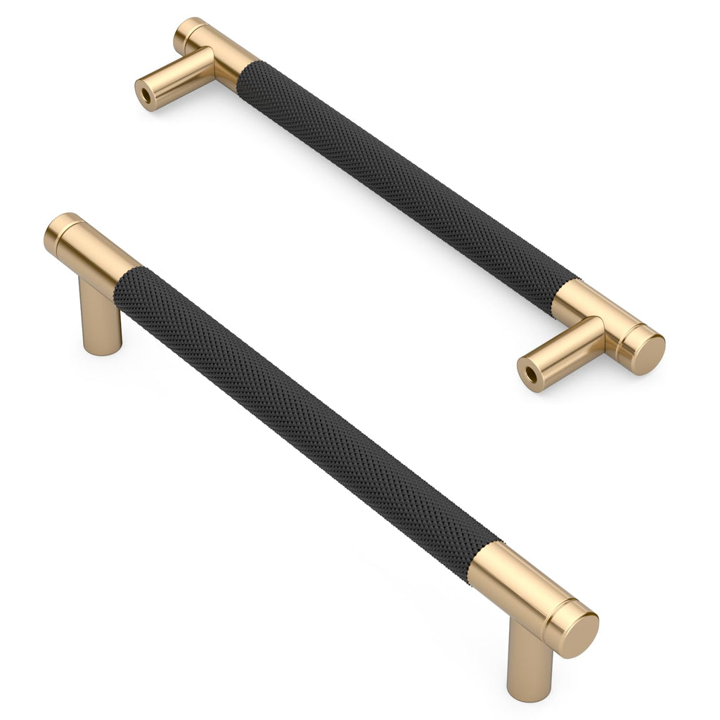 Asidrama 10 Pack 3 Inch(76mm) Matte Black and Champagne Bronze Cabinet Pulls Knurled Cabinet Handles Cupboard Handles Kitchen Cabinet Hardware for Cupboard Drawer Pulls