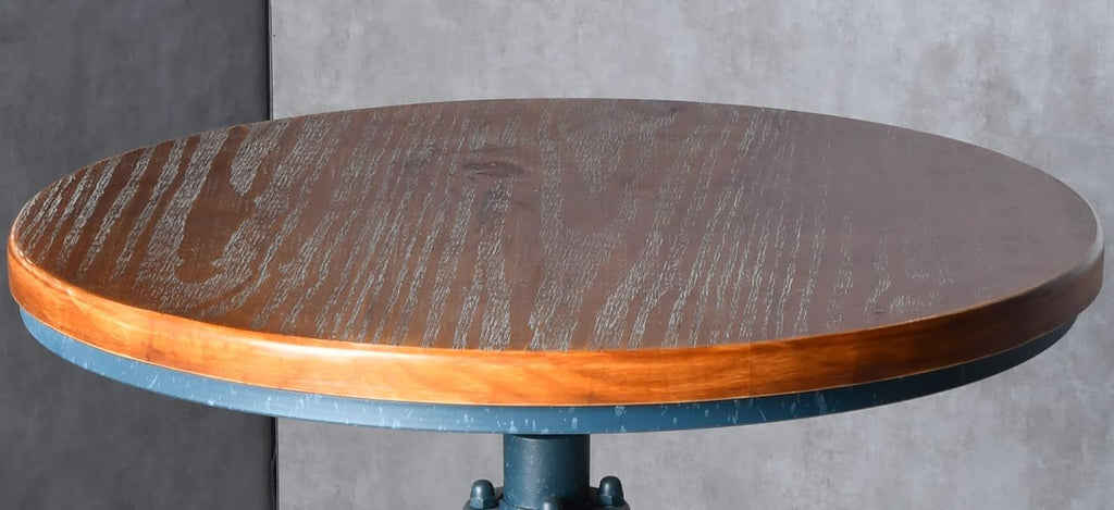LOKKHAN Industrial Bar Table 38.6"-48.4" Height Adjustable Swivel Round Wood Tabletop 23.7" Dia, Kitchen Dining Office Coffee Bistro Pub Table (Aged Blue)