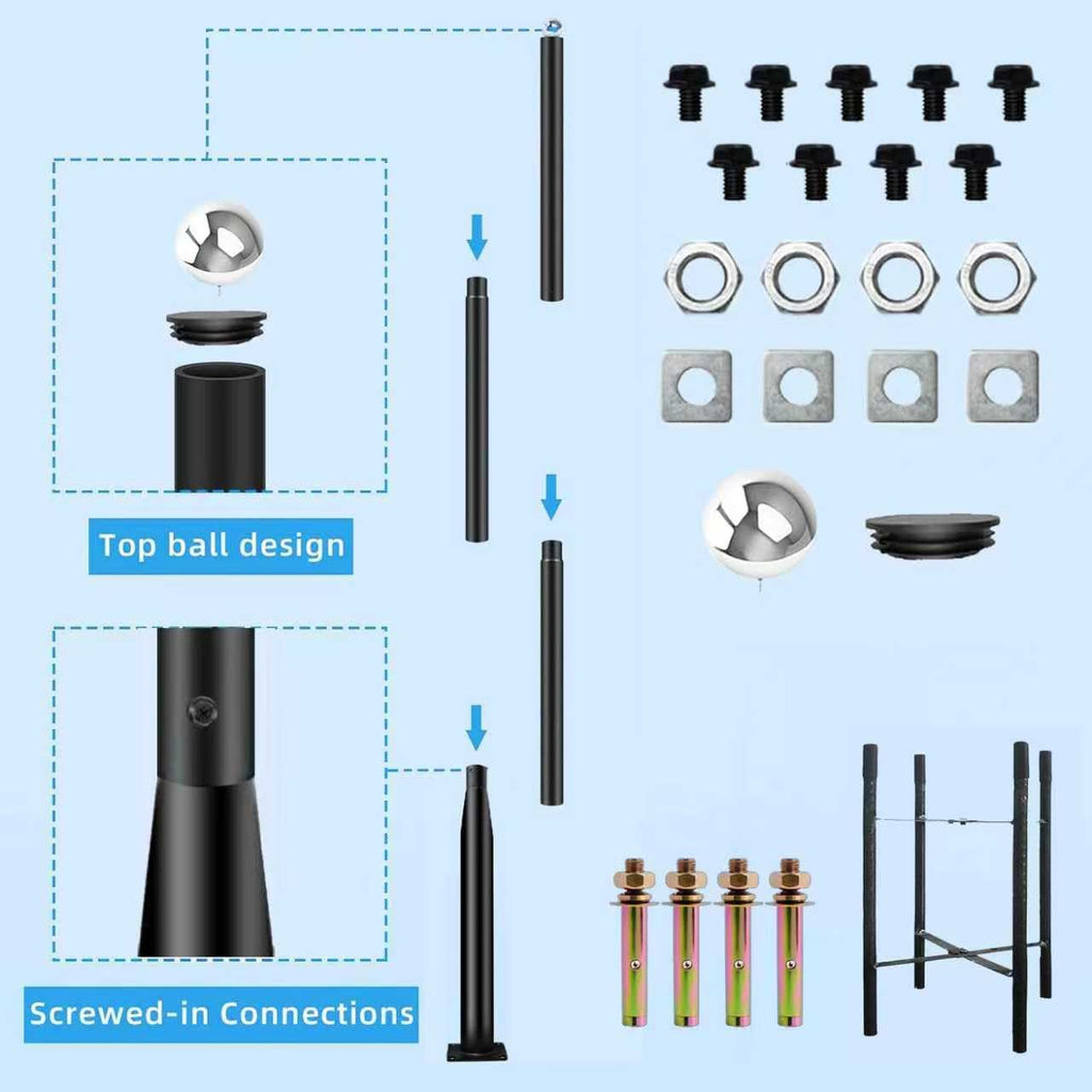 Outdoor Light Pole with Fillable Base, 8ft Cast Iron Lamp Post, 5-Section Heavy Duty Adjustable Pole for Garden, Yard, Pathway & Parking Lot, Portable Sand/Water Box Street Light Stand