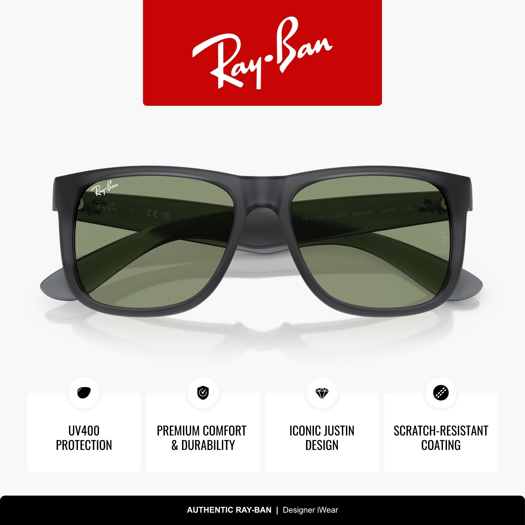 Ray-Ban RB4165F Justin Classic Square Sunglasses for Men