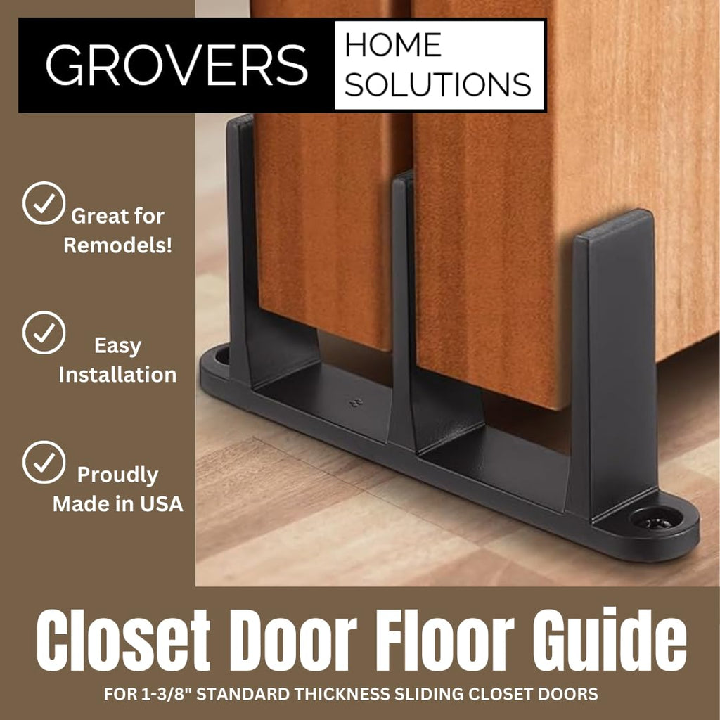 Sliding Closet Door Floor Guide Bracket | Universal Fit for 1-3/8" Width Bypass Doors (Beige) | Grovers Home Solutions