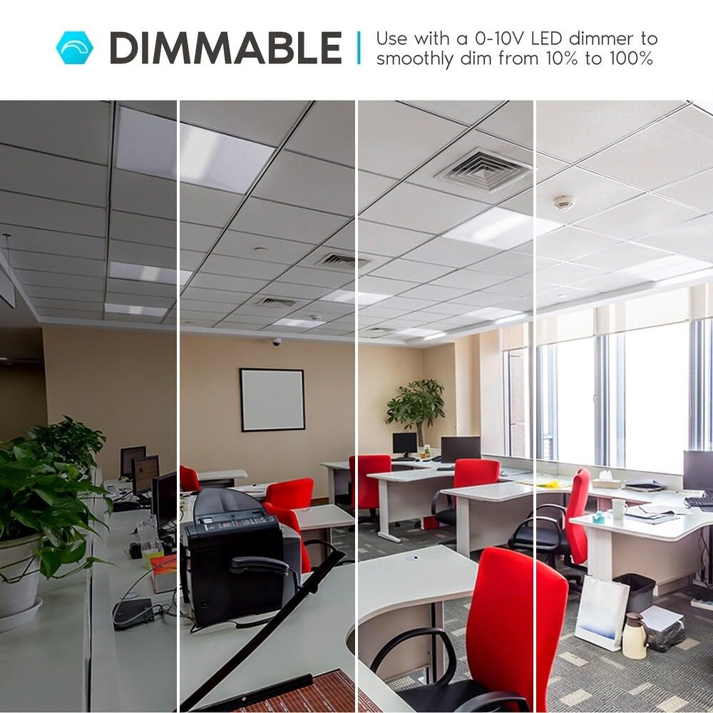 2x2 FT Center Basket LED Troffer Panel Light, 20/30/40W, 3 Color Options 3000K | 4000K | 5000K, Dimmable Drop Ceiling Lights, 2500/3750/5000 Lumens, Damp Rated, 120-277V, Premium (4 Pack)