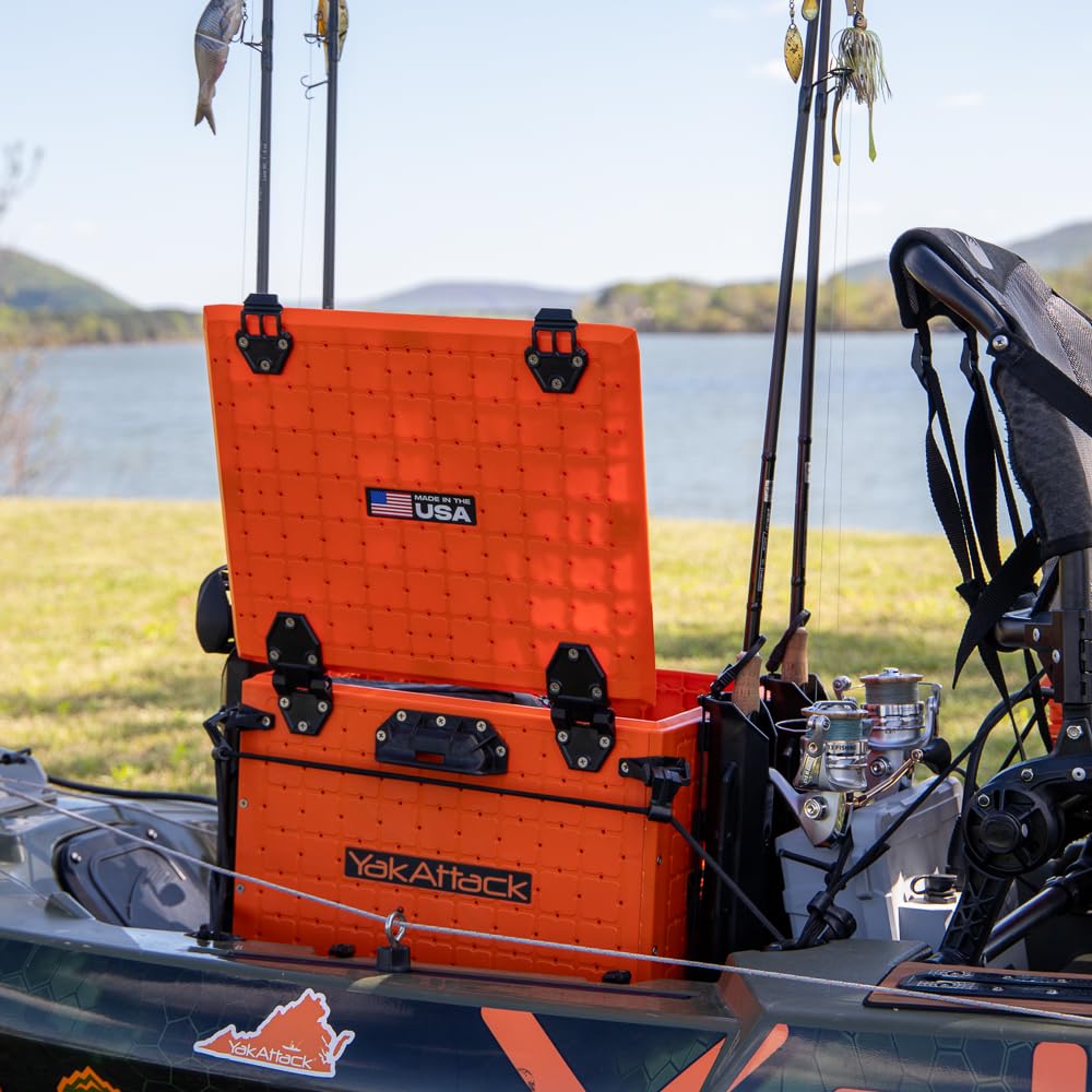 YakAttack BlackPak Pro 13" x 13" Fishing Crate with 3 Rod Holders - Battleship Grey | Compact Tackle Storage Box & Gear Organizer for Kayaks | Lightweight, Durable & Customizable Marine Accessory