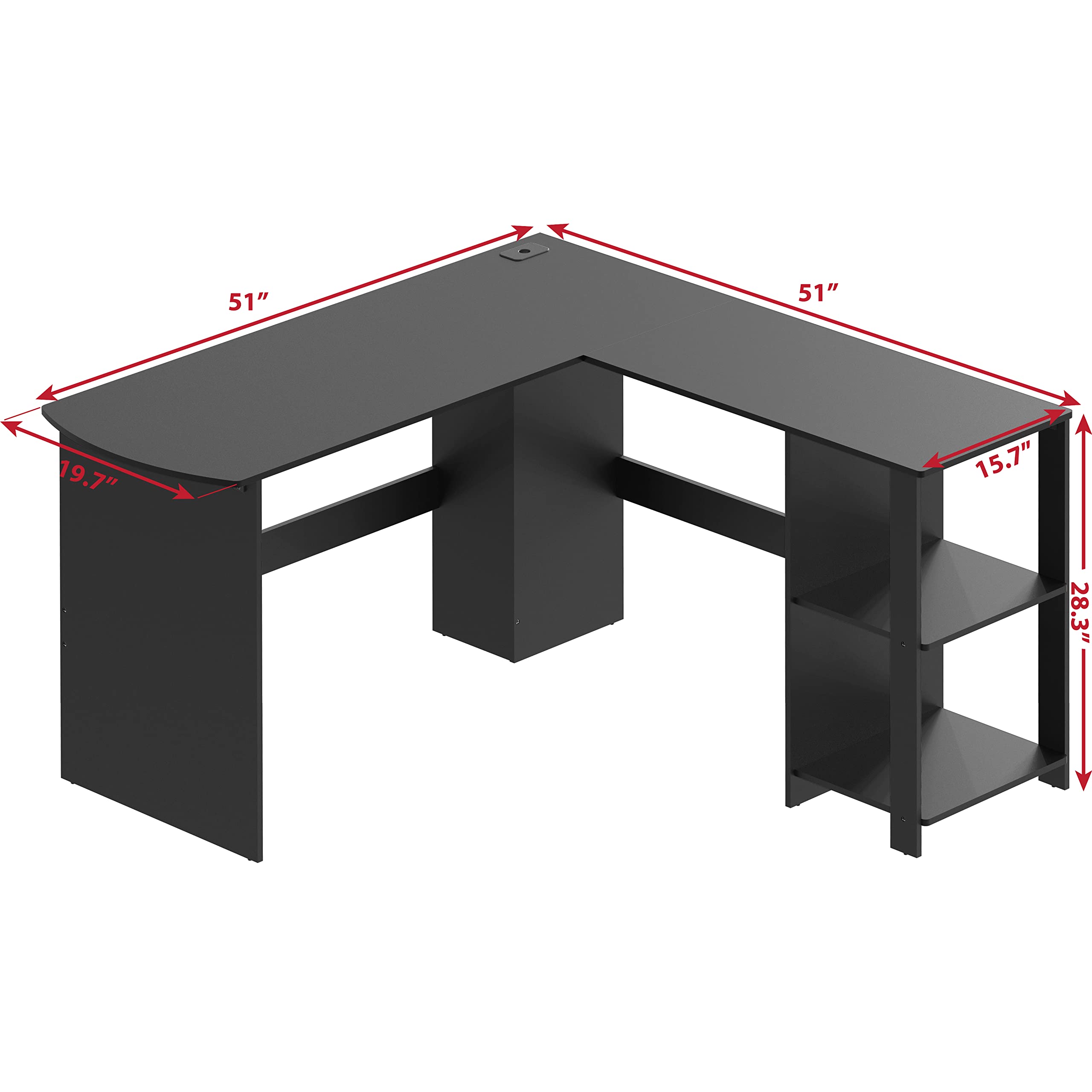 SHW 51 x 51 Inches L-Shaped Home Office Wood Corner Desk wtih Storage, Black
