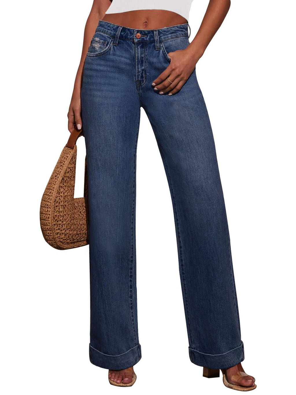 KUNMI Jeans for Women Wide Leg Baggy High Waist Boyfriends Straight Leg Stretchy Denim Pants Trendy Fall 2025