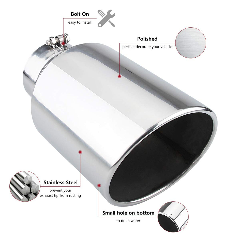 LCGP 5" Inlet Exhaust Tip, 6" Outlet 15" Long Bolt On Stainless Steel Diesel Exhaust Tailpipe Black