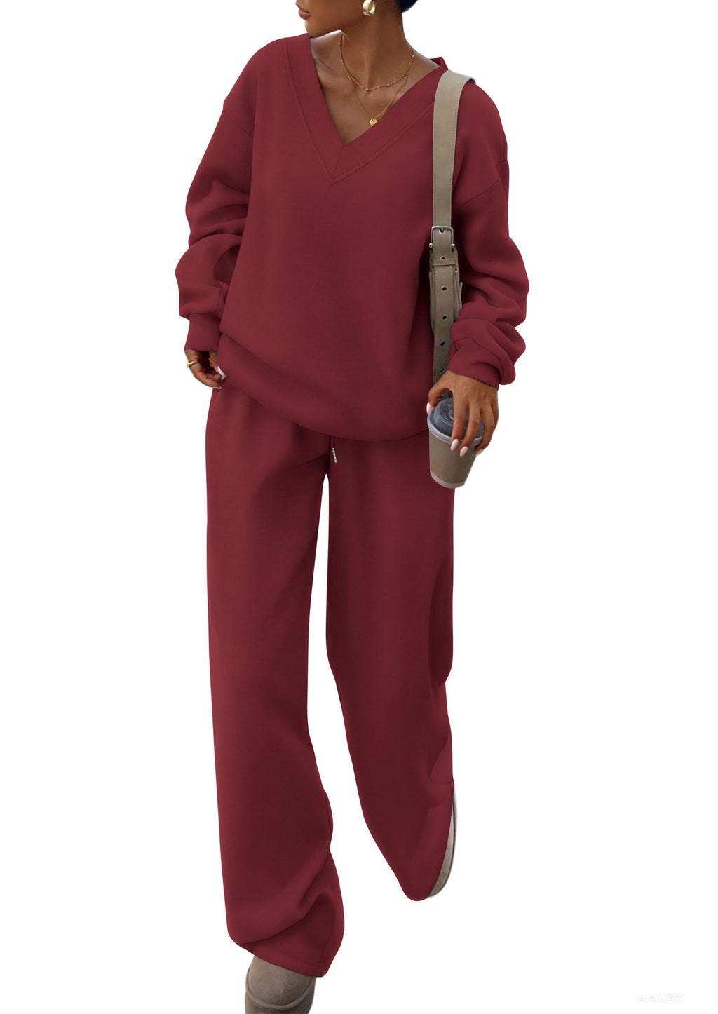 PRETTYGARDEN Casual Winter Two Piece Sets for Women 2026 V Neck Sweatshirt Loose Wide Leg Pants Tracksuit Knit Fall Outfits