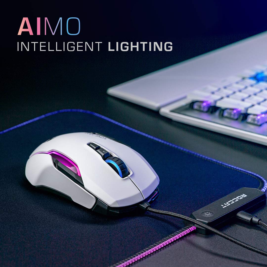 ROCCAT Kone AIMO Remastered PC Gaming Mouse, Optical, RGB Backlit Lighting, 23 Programmable Keys, Onboard Memory, Palm Grip, Owl Eye Sensor, Ergonomic, LED Illumination, Adjustable to 16,000 DPI-Black