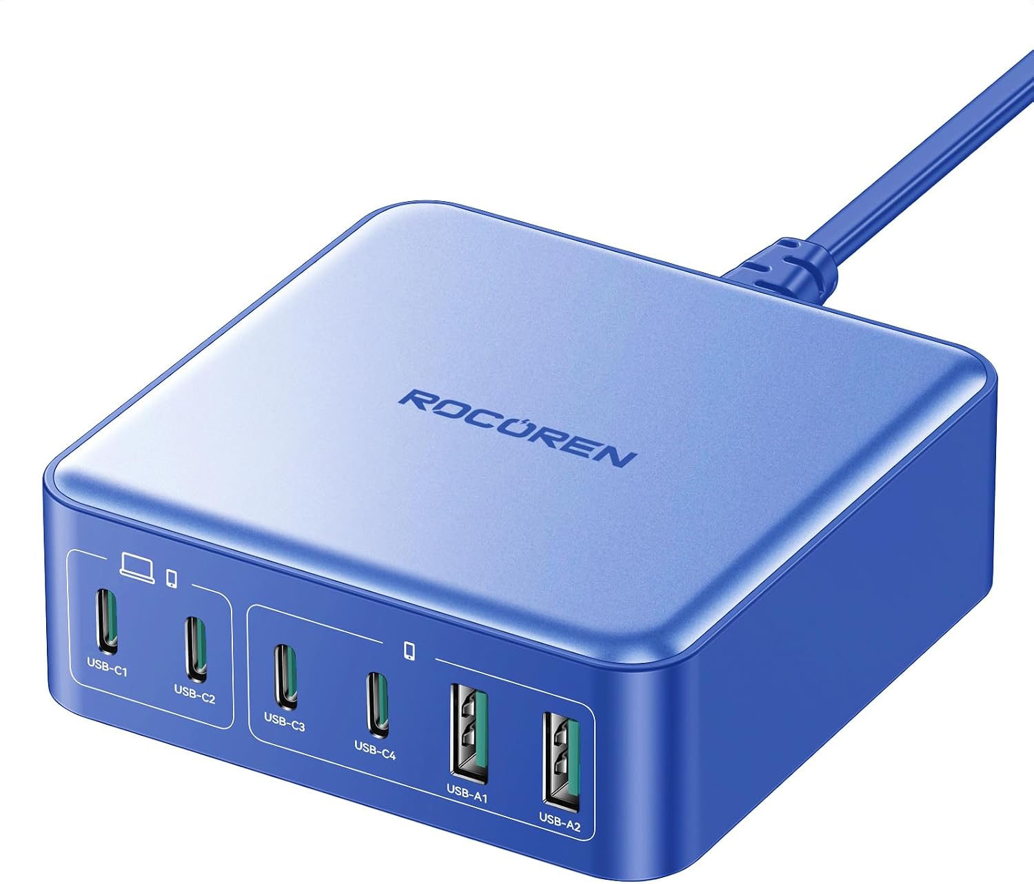 Rocoren 45W USB C Charger, GaN Tech 4 Ports PD3.0 Foldable 25W PPS Compact Type C Wall Charger, Multiport Super Fast Charger Block for iPhone 15, iPad Pro/Air, Samsung S23/S22 (Black with Cable)