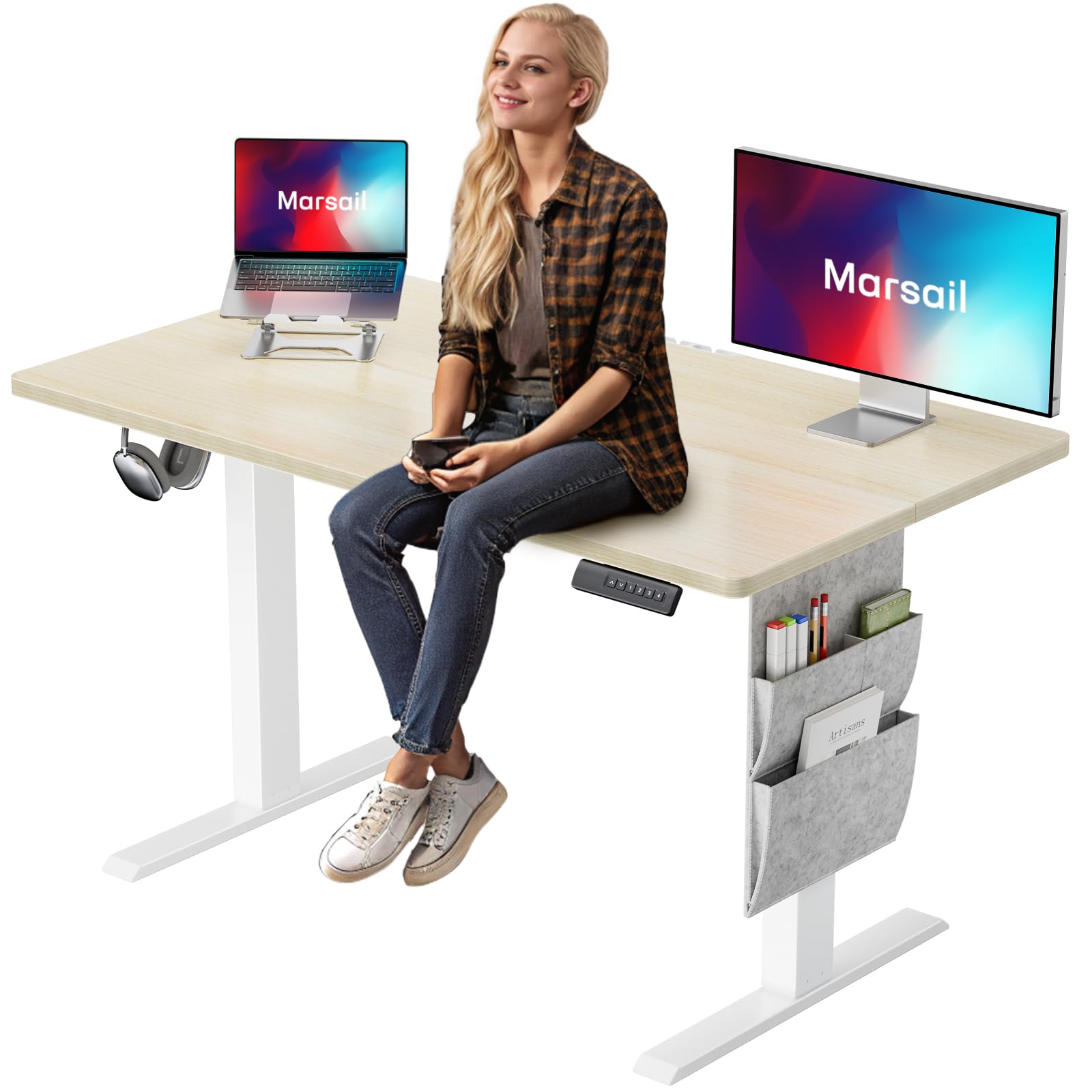 Marsail Standing Desk,Home Office Adjustable Heights Desk,Stand Up Desk,63x24 Inches Desktop Sit Stand Gaming Computer Desk for Study,Writing with 4 Memory Presets,Headphone Hook,Cable Organizer
