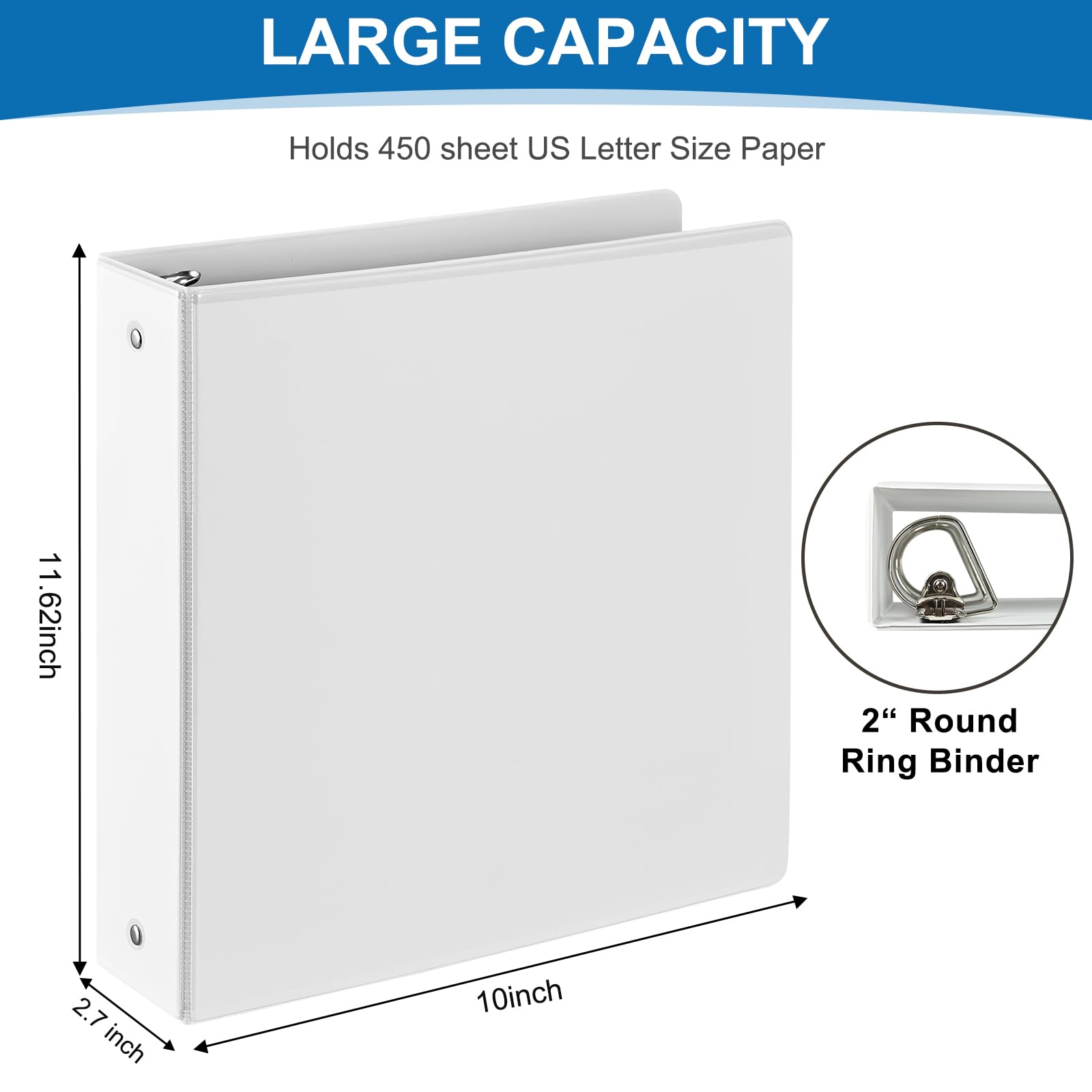 0.5 inch 3-Ring Binder, 1/2 inch Round Ring Binder with 2 Inside Pockets, Clear View Cover Binders Holds 8.5'' x 11''Paper，PVC Free, Pastel Color Binders for Office/Home/School Supply, 6 Pack