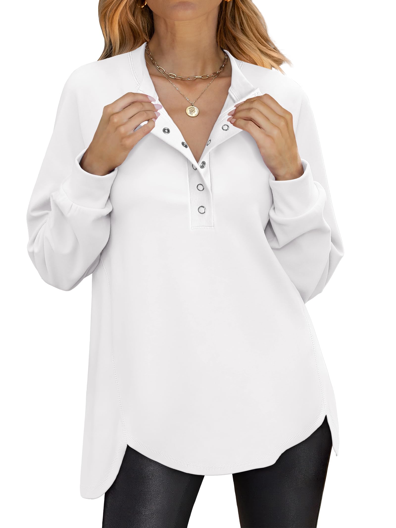 ANRABESS Women's Long Sleeve Henley Oversized Sweatshirts | Button Slit Hem Tunic Tops, Soft Loose Fit Pullover, School Work Office Outfits, Lounge Casual, Fall Winter Clothes