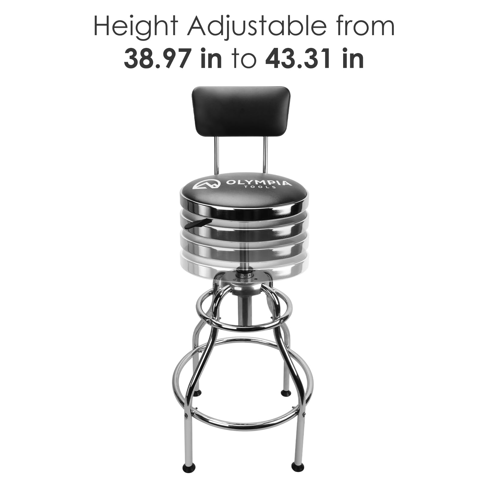 Olympia Tools Adjustable Hydraulic Rolling Mechanics Stool with with Removable Tool Tray, 300lbs Max Weight Capacity, 419-110-1002