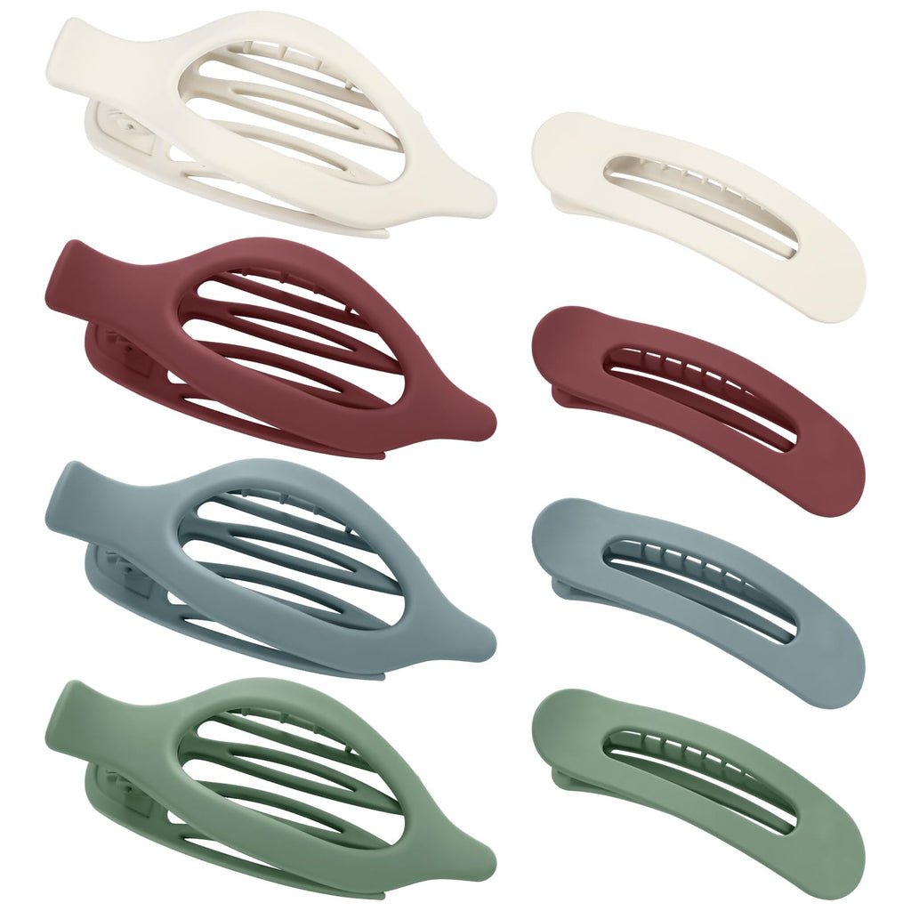 Obeoby 8 Pcs Flat Claw Clips for Women, Strong Hold French Flat Hair Clips for Thick Thin Hair Barrettes Accessories Round Large Medium (Tortoiseshell)