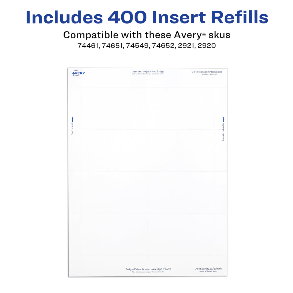 Avery Customizable Name Badge Inserts, 2.25" x 3.5", White, 400 Printable Name Tag Inserts (5390), Pack of 5