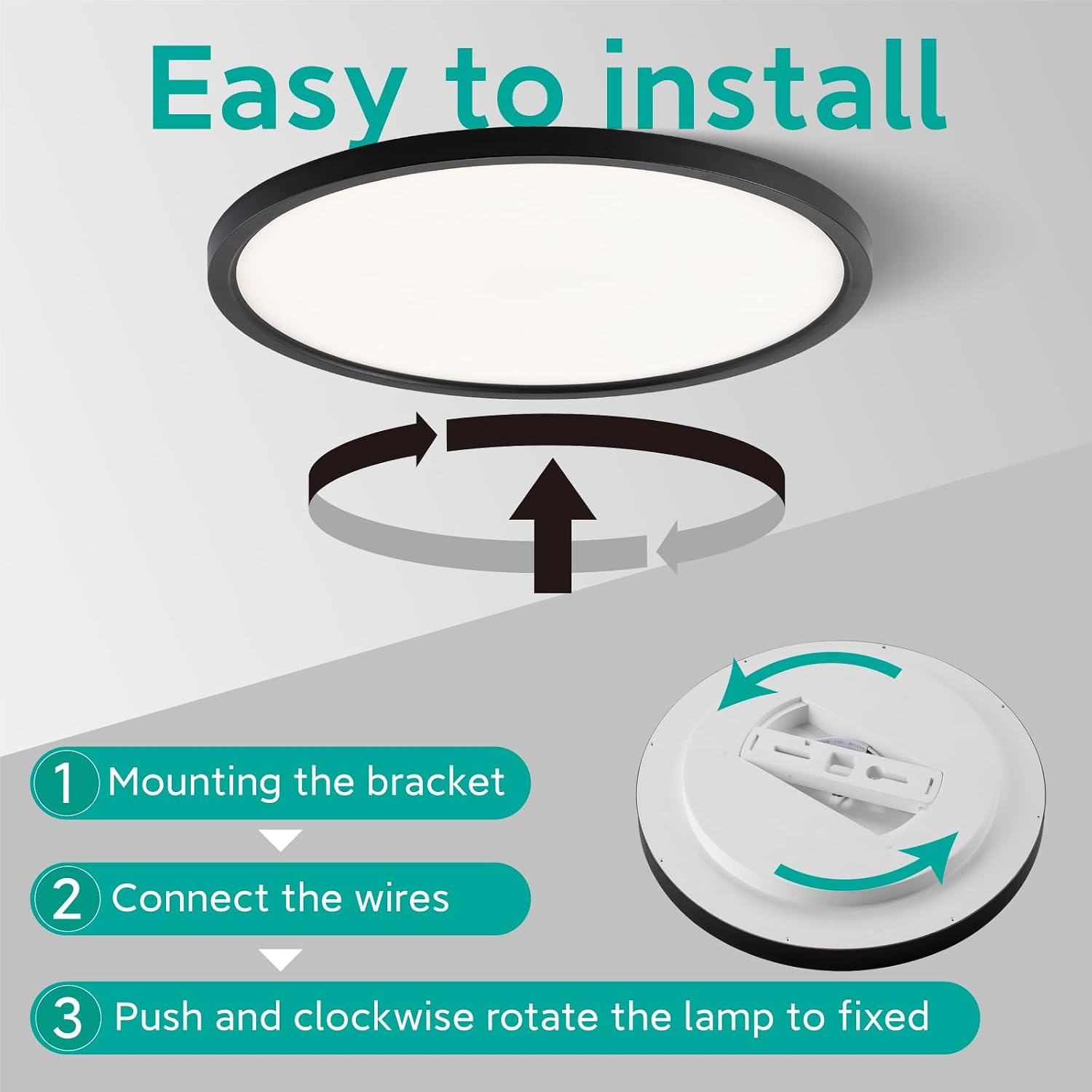 Roomratv Black Ceiling Light Fixture with Remote Control, with 3000K Warm Nightlight, 12inch 24W Flush Mount Ceiling Light, 3 Light Color Changeable, Brightness(10% to 100%) Adjustable