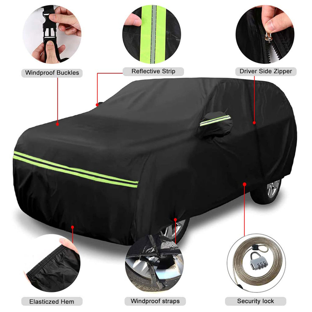 Waterproof Car Cover Replace for 1993-2010 Jeep Grand Cherokee, 6 Layers All Weather Car Cover with Zipper Door & Windproof Bands for Snow Rain Dust Protection