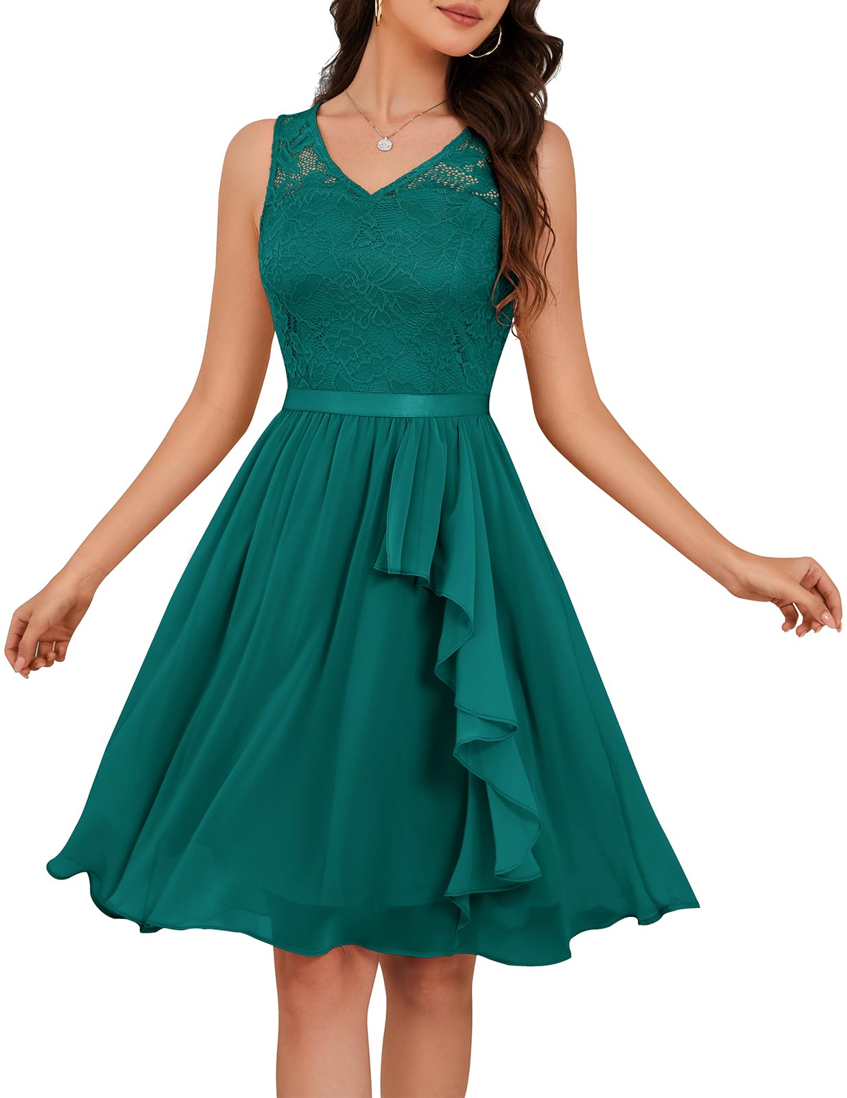 Meetjen Women's Cocktail Party Dresses 2026 Handkerchief Hem Lace Formal Wedding Guest Bridesmaid Fancy Prom Dress