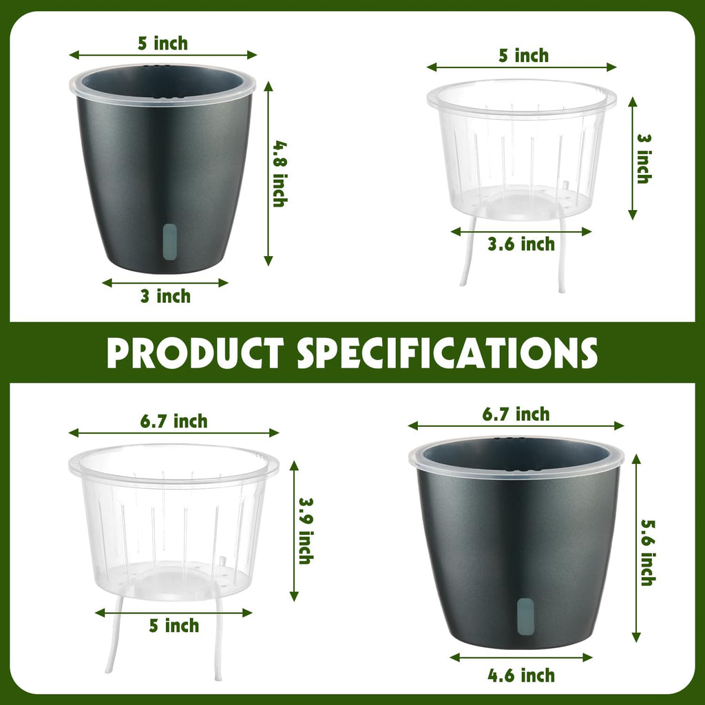 Self-Watering Pots for Indoor Plants, 16-Pack Self Watering Planter with Drainage Holes, Small African Violet Pots with Water Indicator, 10-Pack 5''/6-Pack 6.7'' Orchid Pot, Black