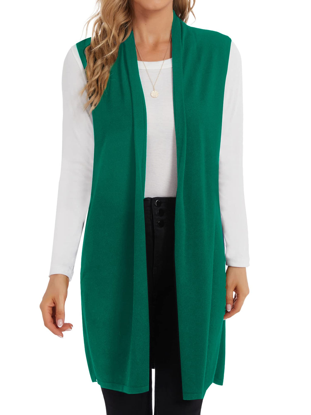 Moss Rose Women's Long Knit Cardigan Vest Casual Sleeveless Open Front Draped Duster Vest (Available in Plus Size)