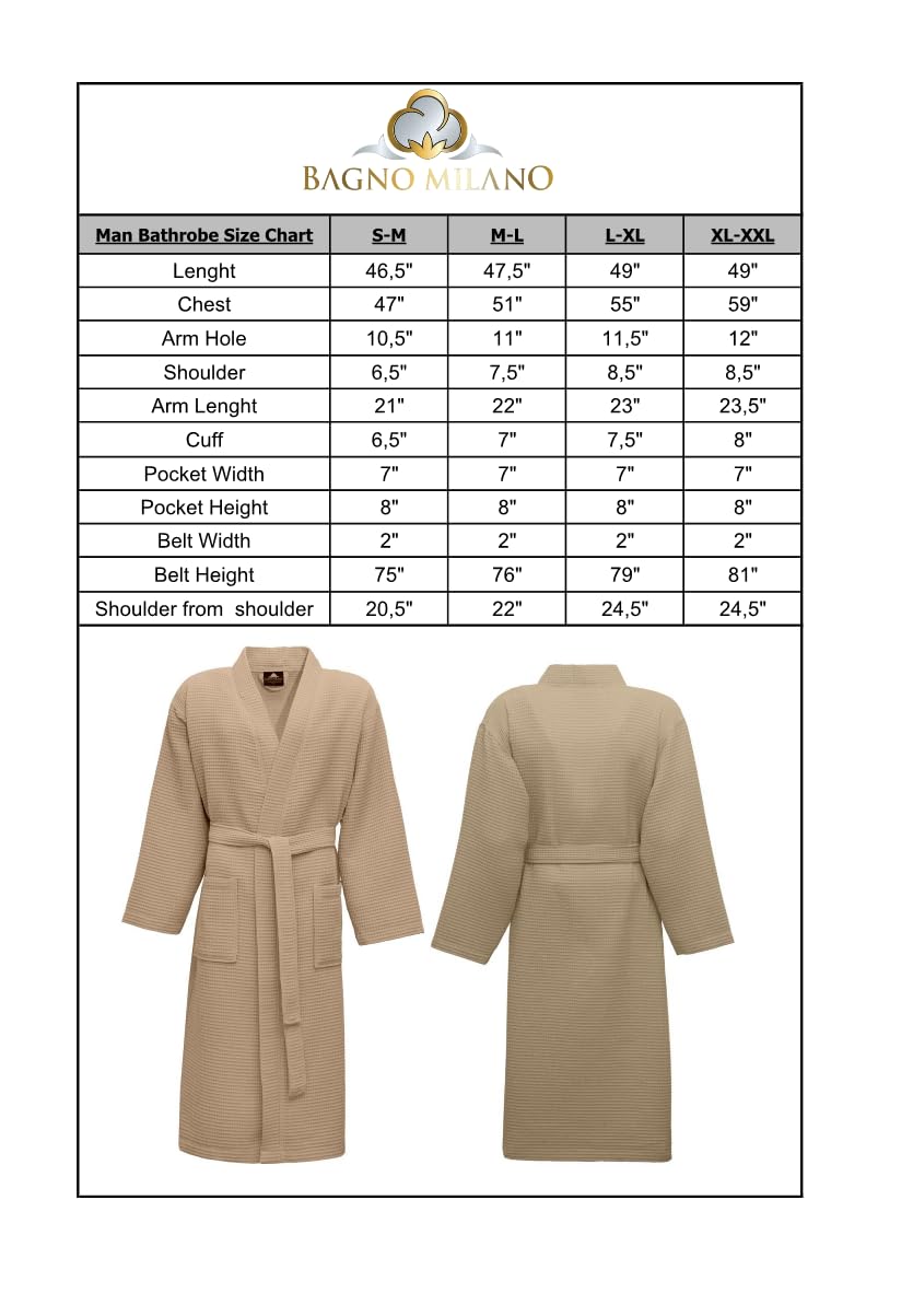 BAGNO MILANO Mens Robes, Waffle Robes For Men, Turkish Cotton Mens Bathrobes