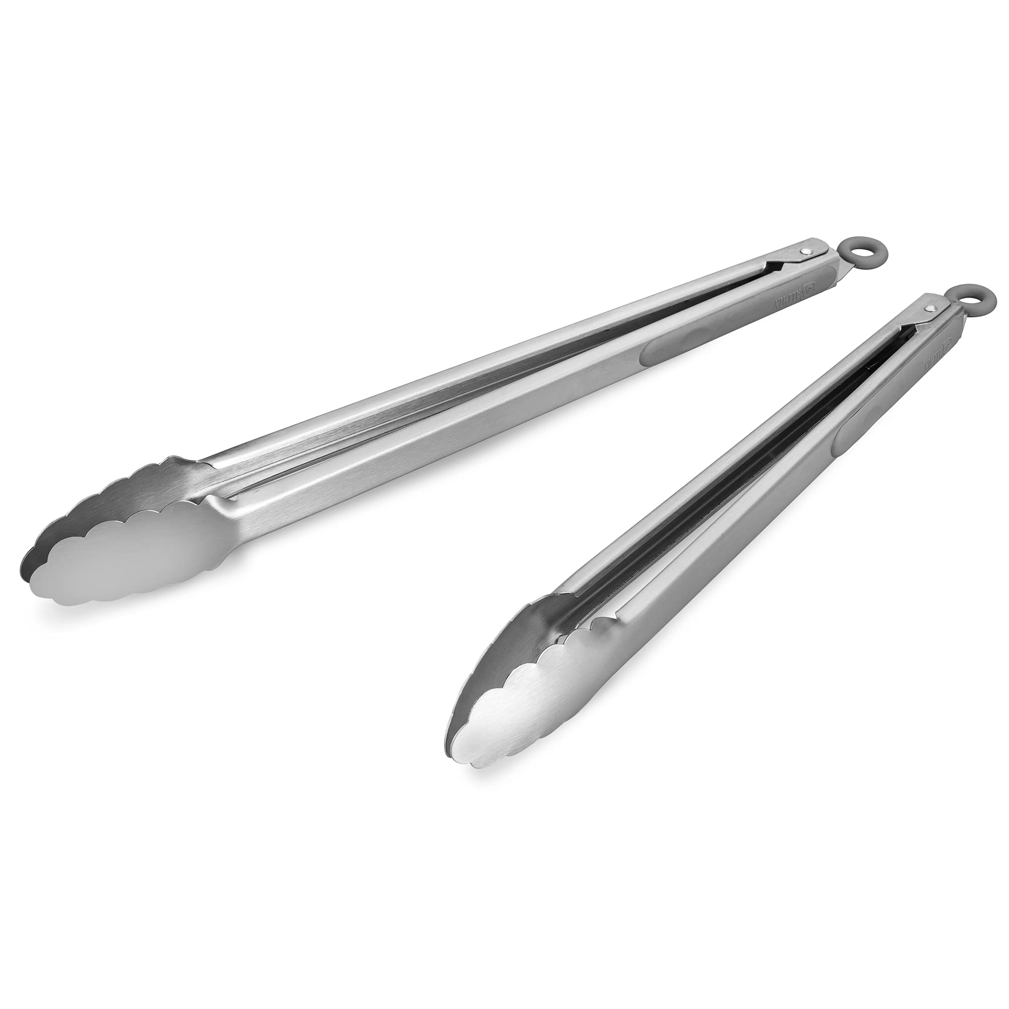 304 Stainless Steel Kitchen Cooking Tongs, 9" and 12" Set of 2 Sturdy Grilling Barbeque Brushed Locking Food Tongs with Ergonomic Grip, Black