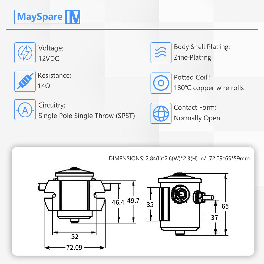 MaySpare Max Transient 200A Trombetta 12V Solenoid Relay 3 Terminal Heavy Duty Winch Marine 24106 SPST 12 Volt Solenoid