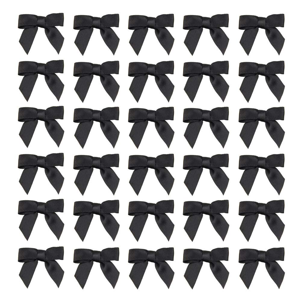 7Rainbows 50pcs Boutique 1.5" Black Satin Ribbon Mini Bows for Craft Sewing Scrapbooking Wedding and Gift Wrapping
