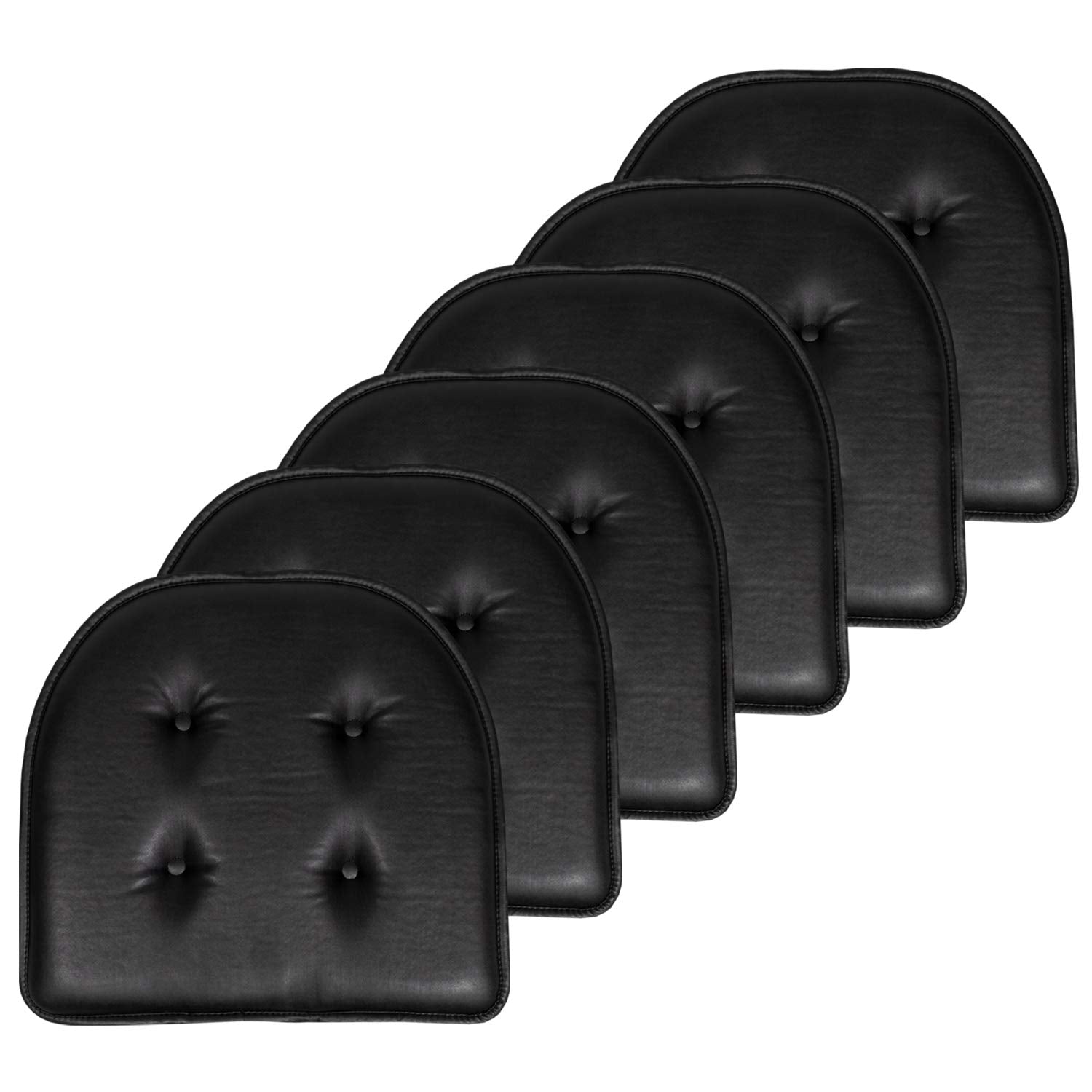 Sweet Home Collection Chair Cushion Memory Foam Pads Tufted Slip Non Skid Rubber Back U-Shaped 17" x 16" Seat Cover, 2 Count (Pack of 1), Black