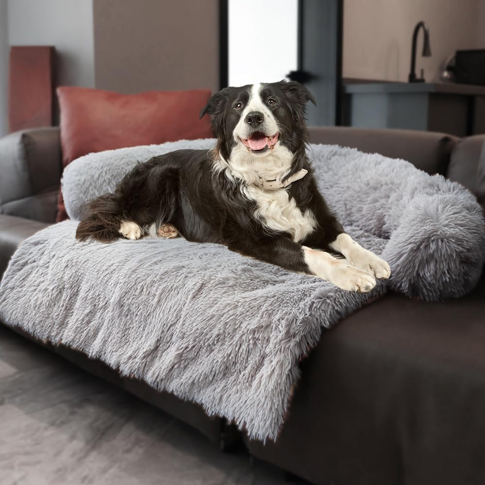 Luxurious Calming Dogs/Cats Bed Mats, Dog Pad Washable Removable Couch Cover, Plush Long Fur Mat for Pets, Waterproof Lining, Perfect for Small, Medium and Large Dogs and Cats (Beige, 31"x23")