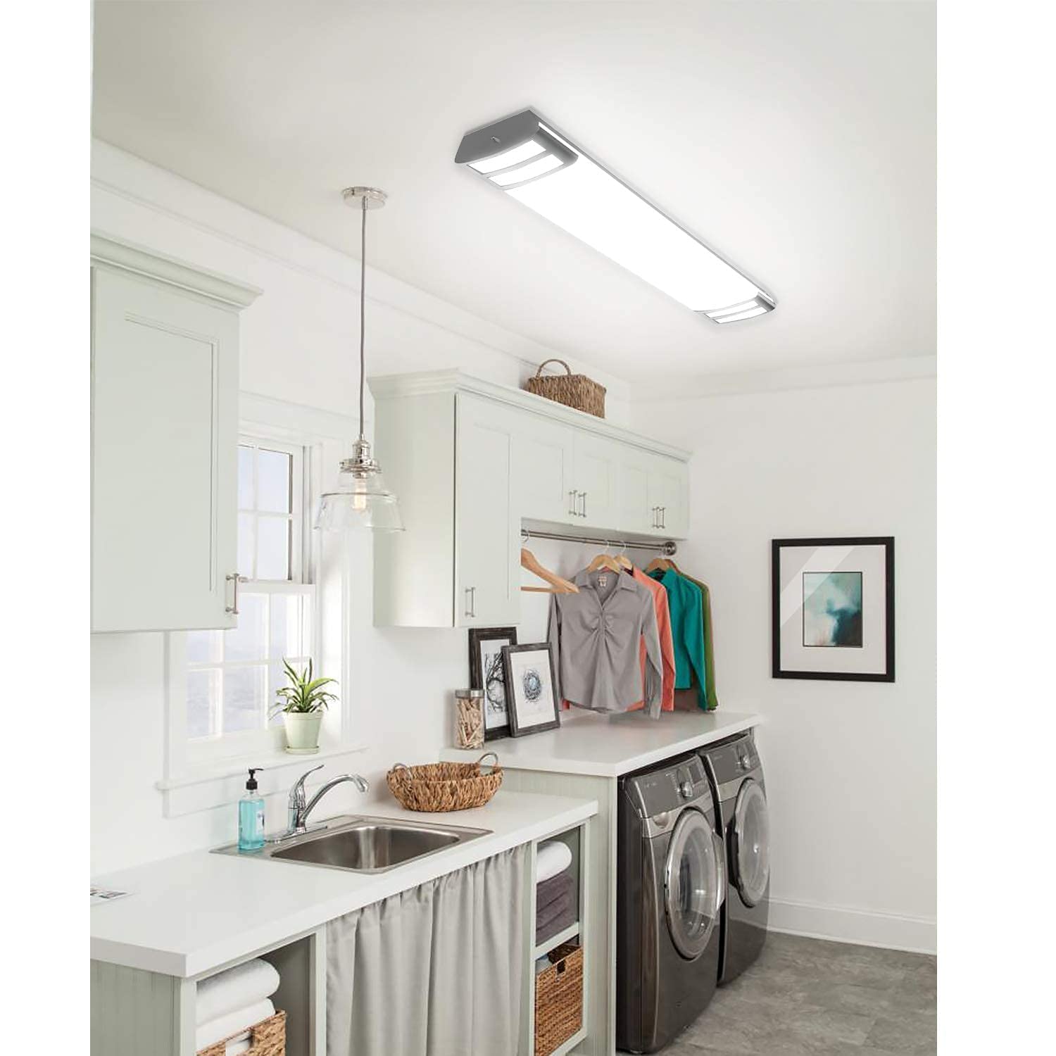 ANTLUX 4ft LED Flush Mount Linear Lights 40W 4500lm Kitchen Light Fixtures, 4000K, 4 Foot led Kitchen Ceiling Light fixtures for Living Room, Laundry, Replace for Fluorescent Version 2 Pack
