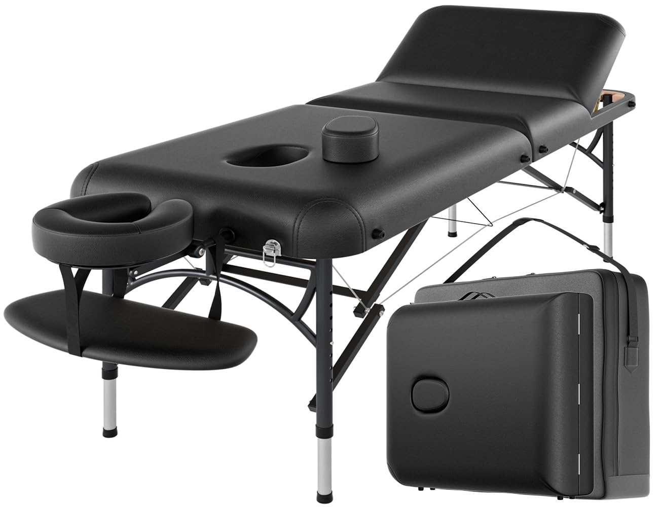 CLORIS 84" Professional Massage Table Portable Reinforced Wooden Leg 2 Folding Lightweight Spa Salon Tattoo Massage Bed Height Adjustable Hold Up to 1100LBS with Carrying Bag Black