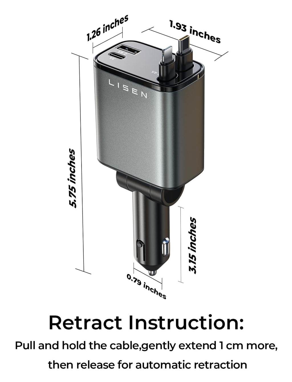 LISEN Retractable Car Charger, 84W Car Charger USB C Fast Charger Adapter for iPhone, Car Accessories for Men Women, Birthday Gifts for Fathers Day for Men Dad Husband, for iPhone 17 16 15 14 13 12 11