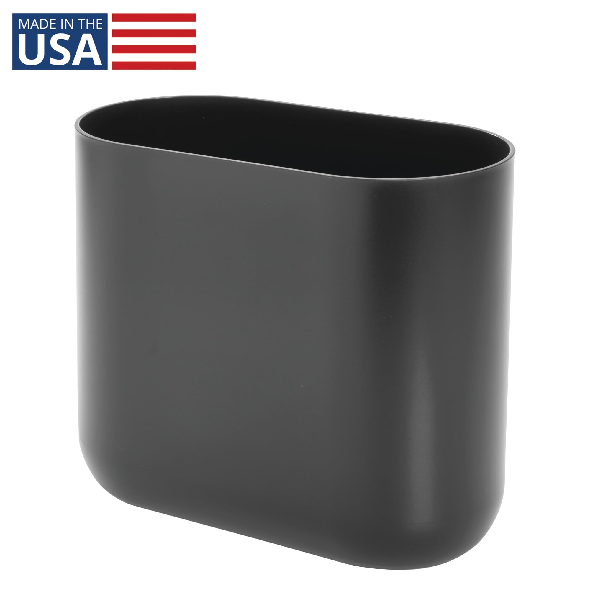 iDesign Small Slim Plastic Bathroom Trash Can, Black | Garbage Can for Bedroom, Office, Desk, Dorm
