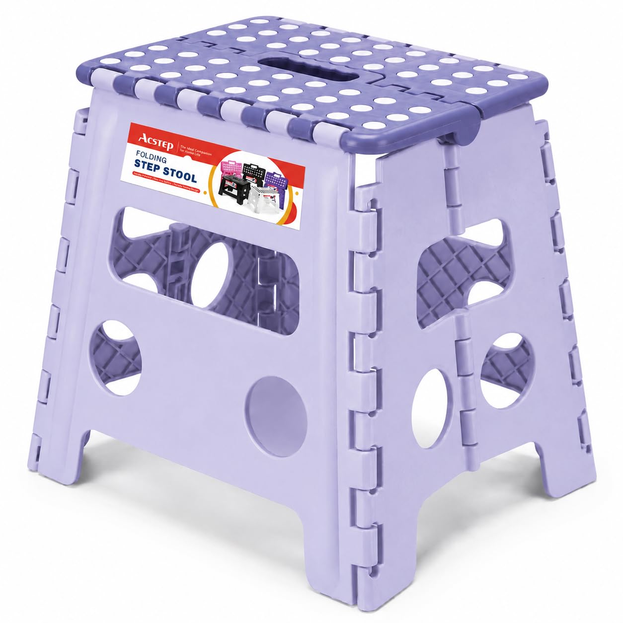 ACSTEP 9 Inch Folding Step Stool 300 LB Capacity Plastic Foldable Step Stools for Kids and Adults, Folding Stool Suitable for Kitchen, Stepping Stool with Handle Bicolor Green Small Step Stool 1PC