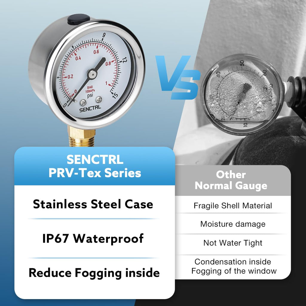 SENCTRL 30inHg Vacuum Pressure Gauge, 2" Dial, 1/8 NPT Lower Mount, Waterproof, Stainless Steel Case, for Tube Tester, HVAC, Pneumatic Air Compressor, Hand Pump, Valve Test