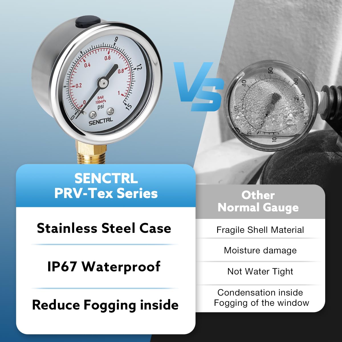 SENCTRL 30inHg Vacuum Pressure Gauge, 2" Dial, 1/8 NPT Lower Mount, Waterproof, Stainless Steel Case, for Tube Tester, HVAC, Pneumatic Air Compressor, Hand Pump, Valve Test