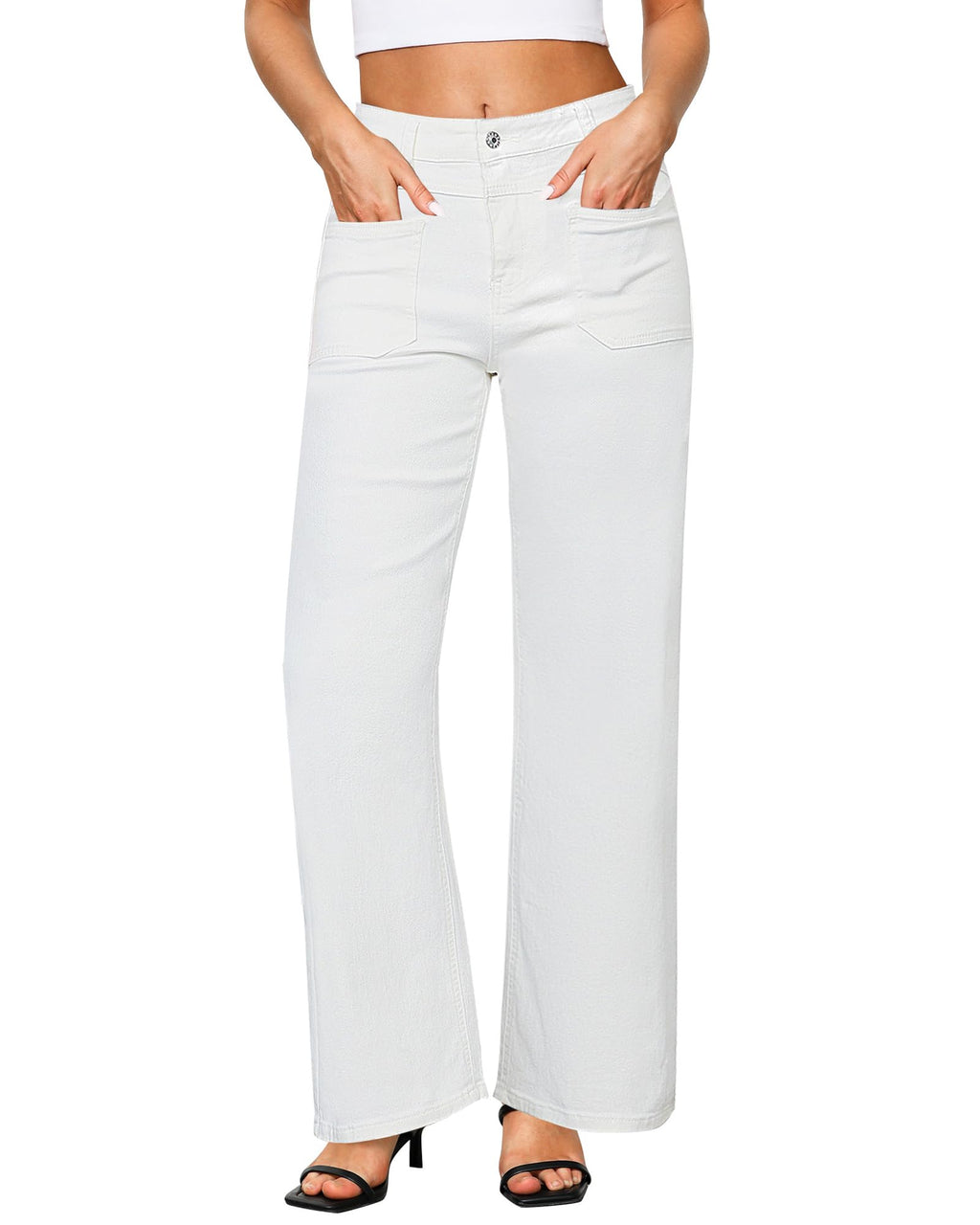 GRAPENT Wide Leg Jeans for Women Trendy High Waisted Loose Straight Leg Stretchy Retro Denim Pants with Pouch Pockets