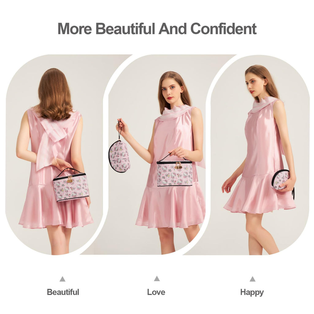 AmBealla Makeup Bag Large Waterproof Cosmetic Bags with Makeup Brush Holder,Cute Printed Makeup Organizer for Women Traveling,Portable Toiletry Bag for Girls