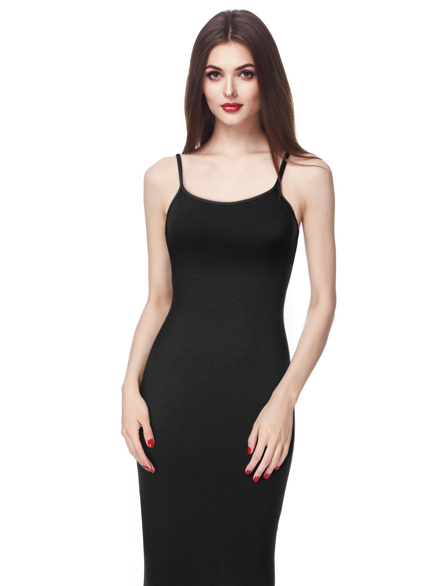 WILLBOND 3 Pieces Women's Basic Cami Long Tanks Dress Spaghetti Strap Slips for Under Dresses, Long Camisoles for Layering
