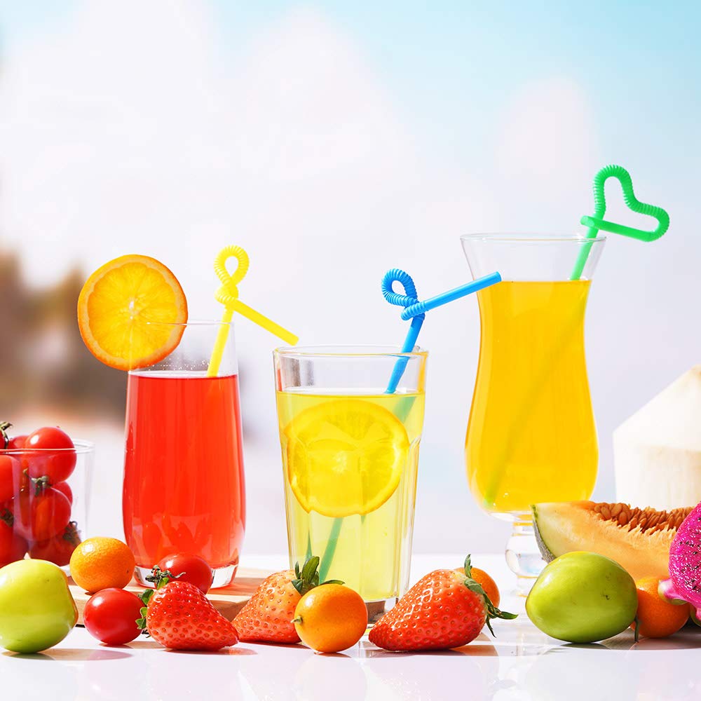 100 Pcs Colorful Plastic Long Flexible Straws.(0.23''diameter and 10.2"long)