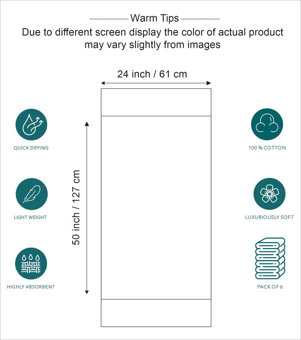 Pleasant Home Bath Towels Set of 6 (24” x 50”) 100% Cotton, 515 GSM | Lightweight, Soft & Highly Absorbent Luxury Towels for Bathroom | for Gym, Pool & Spa | 6 Pack, Gray