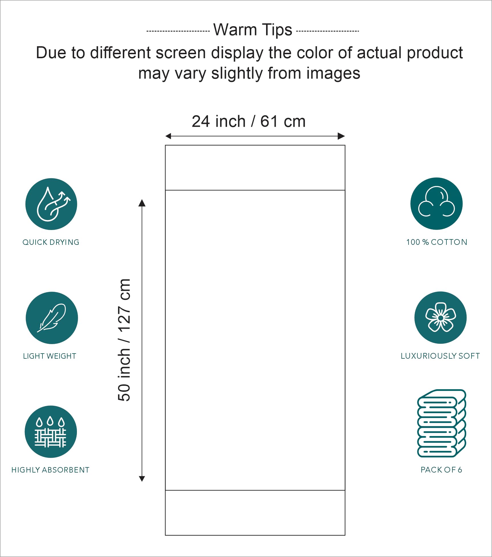 Pleasant Home Bath Towels Set of 6 (24” x 50”) 100% Cotton, 515 GSM | Lightweight, Soft & Highly Absorbent Luxury Towels for Bathroom | for Gym, Pool & Spa | 6 Pack, Gray