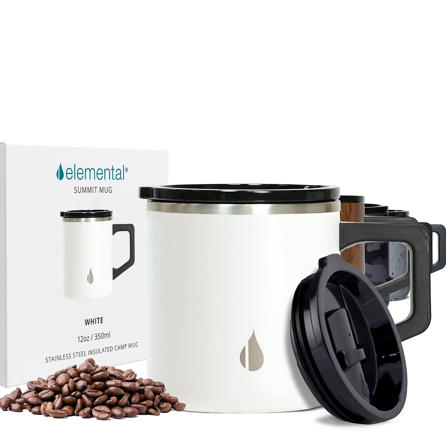 Elemental Insulated Coffee Mug - Triple-Wall Stainless Steel Summit Travel Cup for Hot and Cold Drinks - Thermal Coffee Mug with Lid and Handle for Camping, Office & Travel 12oz - Black