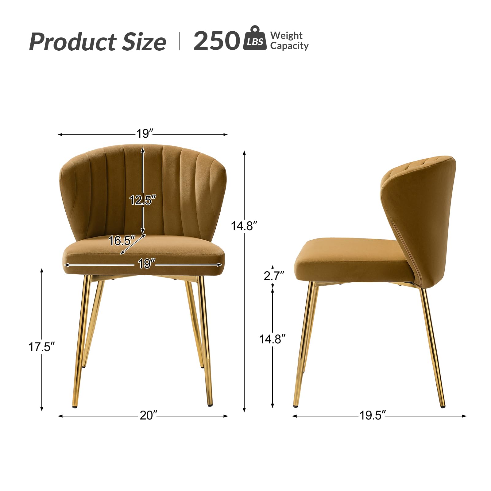 HULALA HOME Velvet Dining Chairs, Modern Small Armless Accent Chair with Gold Metal Legs, Living Room Upholstered Cute Side Chair, Elegant Tufted Back Vanity Chair for Bedroom, Auburn