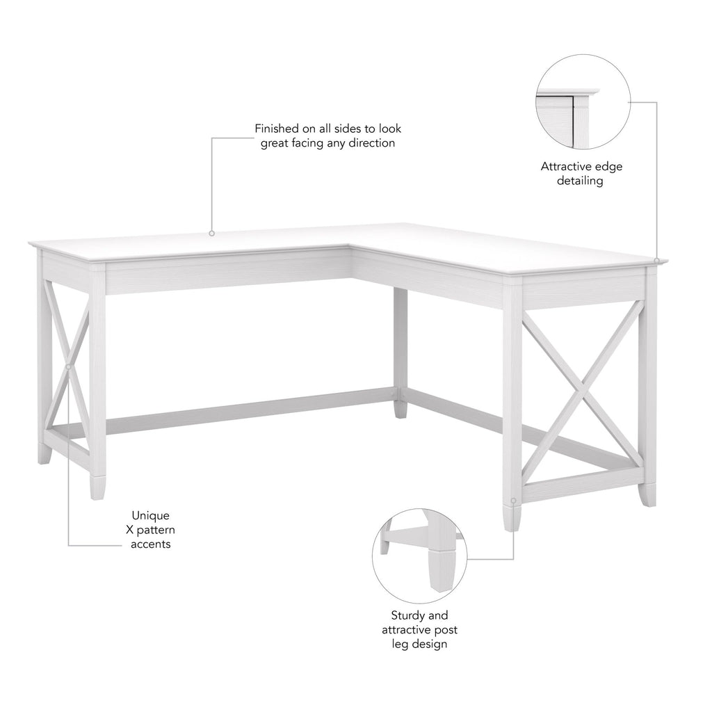 Bush Home Key West 60W Modern Farmhouse L Shaped Desk in Bing Cherry, 60-Inch Corner Computer Table for Home Office Workspace